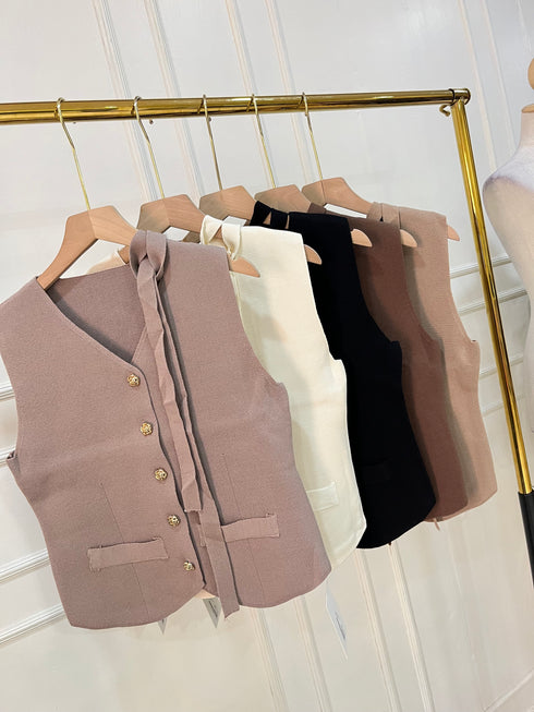 Women Casual Button Down Solid Colour Vest